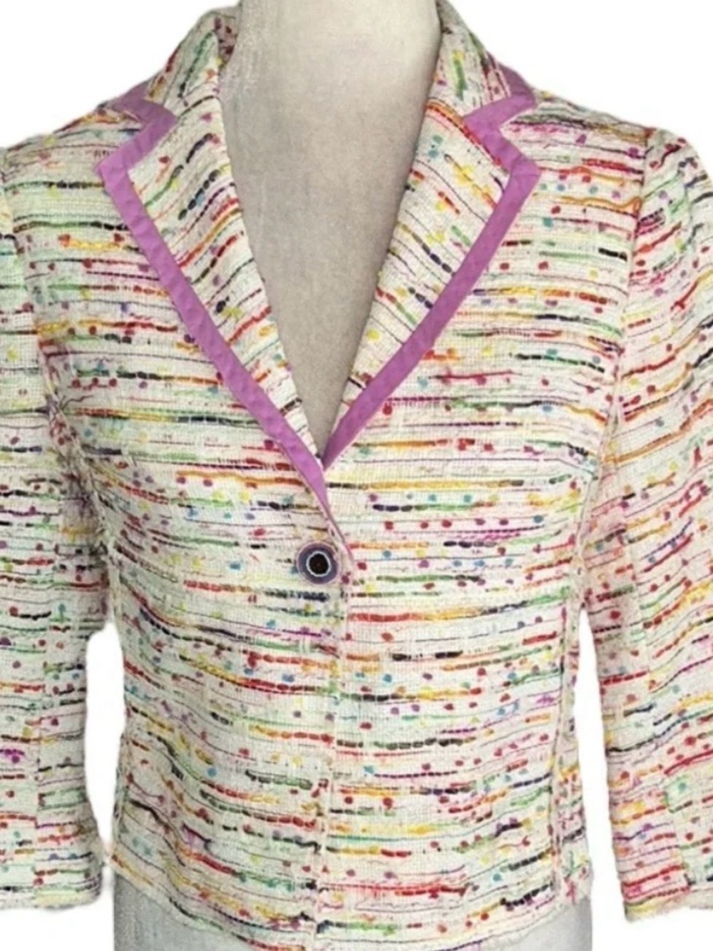 Women's Tibi Multicolor Frayed Tweed Blazer with Pink Trim NWT. Size S